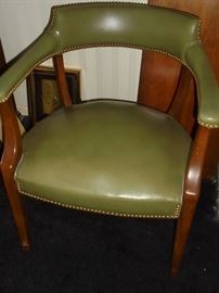 1 of 3 green leather office chairs no rips or tears