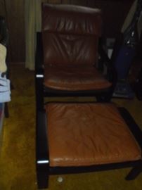 Brown leather modern chair w/ottoman  no rips or tears 