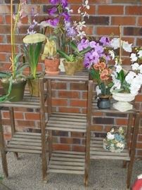 Outdoor plant stand and artificial plants