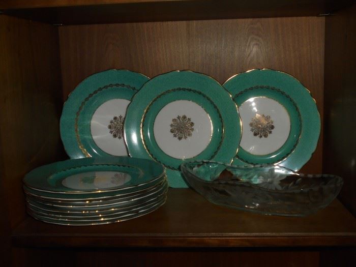 Green West Brook bone china plates
