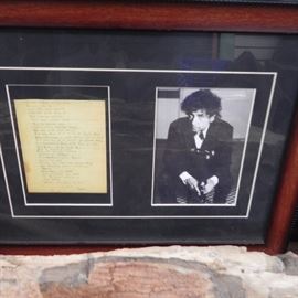 A highly collectible one of a kind hand written poem by Bob Dylan. These lyrics can not be found on line or in any song we know of.