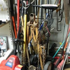 Trolling motor, electric snow blower two shingle stripping tools and lots of saws of all kinds. Trailer hauler has been sold. 