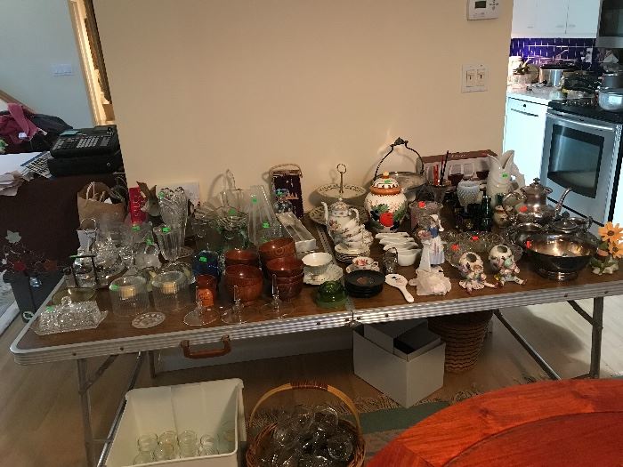 various silver, glass, and  china pieces 