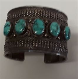 Rare Antique Navajo Turquoise and Sterling Bracelet 