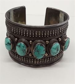 Rare Antique Navajo Turquoise and Sterling Bracelet 