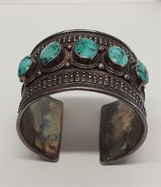 Rare Antique Navajo Turquoise and Sterling Bracelet 