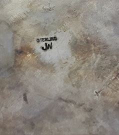 Antique Zunni Signed JW Sterling and Turquoise Large Pin 