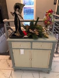 Erte ‘Panther’ Figurine, distressed petite cabinet 