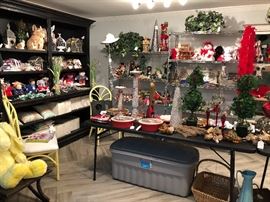 Variety of decor, baskets, storage tubs