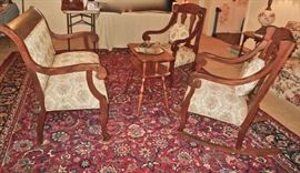 ANTIQUE OAK SETTEE, ROCKER & SIDE CHAIR