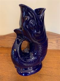 Vintage Devon Dartmouth cobalt blue gargling fish pitcher