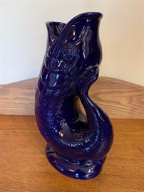 Vintage Devon Dartmouth cobalt blue gargling fish pitcher