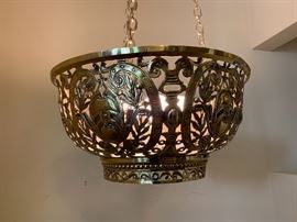 Very large art nouveau brass chandelier converted from a floor standing light fixture
