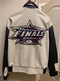 Men’s 41st National Finals Rodeo 1999 wool & leather jacket, size Large