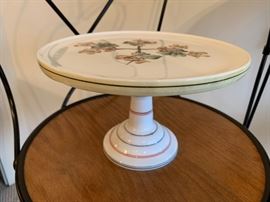 Antique painted milk glass cake stand