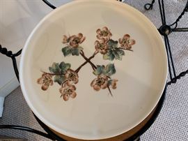 Antique painted milk glass cake stand