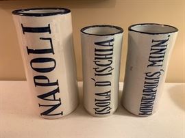 Vintage three piece pasta pottery canister set by Talavera in Spain