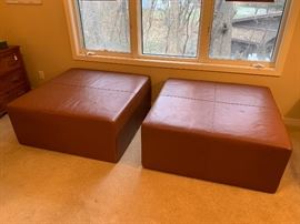 Two extra large Room & Board leather ottomans/coffee tables.  41” square x 18” Tall