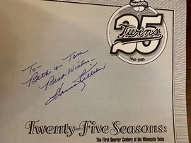 “Twenty Five Seasons” by Dave Mona and Dave Jarzyna, signed by Harmon Killebrew