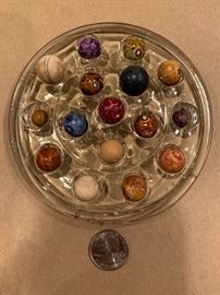 Antique Bennington, China, Mica & clay marbles.  There are several of each of these.  Photo is of a small assortment 