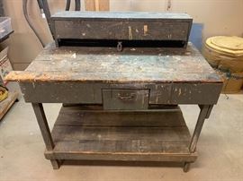 Antique child’s work bench built in 1946 for our client’s 10th birthday by his grandfather