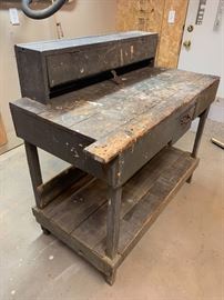Antique child’s work bench built in 1946 for our client’s 10th birthday by his grandfather