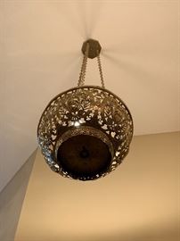 Very large art nouveau brass chandelier converted from a floor standing light fixture