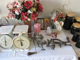 Vintage scales and grinders.