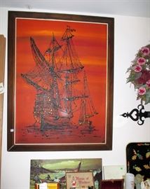 BIG mid century ship painting