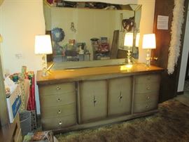 1950's Bassett dresser with huge mirror, very MCM