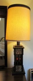 Cool and very tall, mid century lamps. Original shades, lights up in center.  We have 2 lamps and the matching chandelier!
