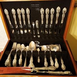 Gorham "Melrose" pattern sterling flatware.  Basic service for 10 with several additional items for total of 79 pieces.  Total weighable sterling approx 2953 grams