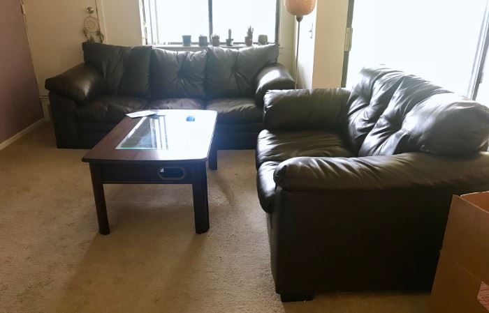 Brown faux leather sofa & loveseat set-$225