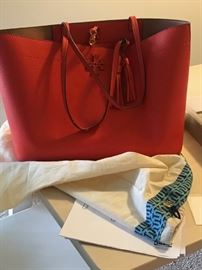 Poppy red Tory Burch 'McBraw leather tote bag-great condition