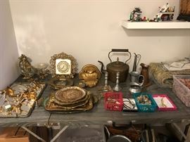 Vintage collectibles, metalware, Waterford king size duvet cover, tassels