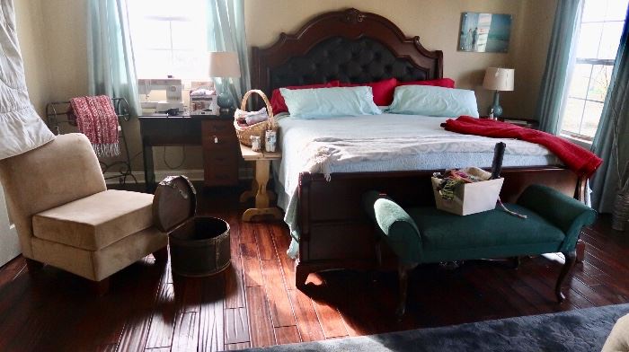 Nice Leather/Wood King Sized Bed and other furniture