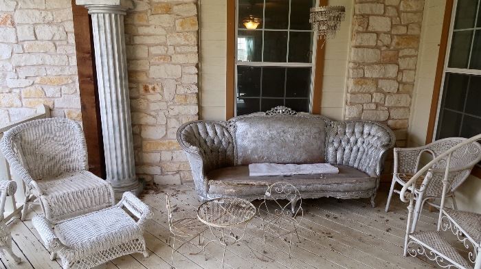 Vintage White Wicker and Antique Sofa