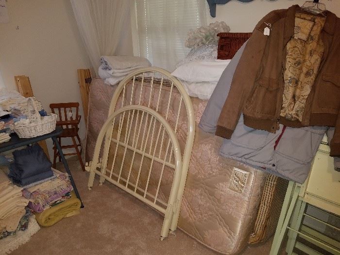 Antique Twin Size Metal Bed, Mattress and Box Springs and Slats