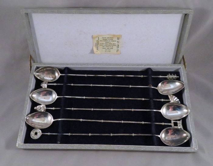 STUNNING SET OF (6) 8" JAPANESE 950 STERLING SILVER TEA SPOONS BY THE OKUBO BROTHERS