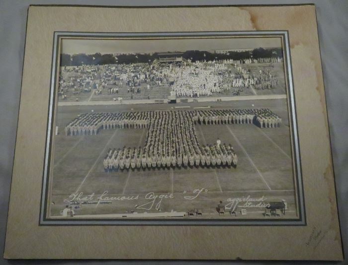 AMAZING ORIGINAL AGGIELAND STUDIOS PHOTOGRAPH OF "THAT FAMOUS AGGIE T".  PHOTO DEPICTS THE TEXAS A&M UNIVERSITY (TAMU) CORPS OF CADETS DURING HALF-TIME AT KYLE FIELD IN COLLEGE STATION, TEXAS
