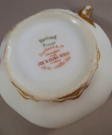 MARKINGS ON BOTTOM OF HAVILAND LIMOGES PORCELAIN MOUSTACH CUP WITH RETAILER MARKINGS DENOTING "COE'S CHINA STORE / JACKSONVILLE, ILL."