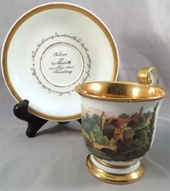 BREATH-TAKING ANTIQUE SCENIC MATRIMONIAL TEA CUP BY MEISSEN PORCELAIN GERMANY 