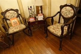 Unusual Victorian Chairs, been redone, along with Side Table. 