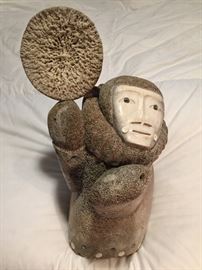 "The Drummer" Another Alaskan artist, made from WhaleBone and decorated with Ivory face and elements. Late 1990s. Stands 17 X 8 X 10 inches. $2350
