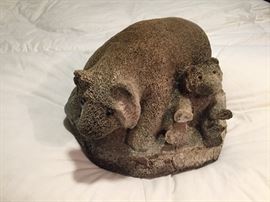 "Kaynga", Brown bear with cub. Author: Daniel Savok of Noorvik, Chukchi Sea, Alaska, carved from vertebrae of a Bowhead whale. Alaskan native product, bought in the 2004.  Stands: 15X15X9 inches. $1500