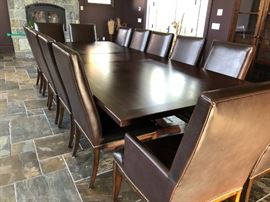 MV Customs Millwork custom table with 14 Thomasville  Wanderlust Leather Chairs.  GORGEOUS for a board room or farmhouse table!!!