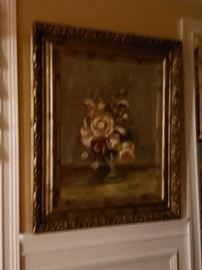 Large framed oil on canvas - flower centerpiece