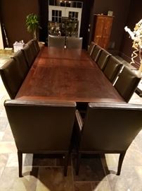 MV Customs Millwork custom table with 14 Thomasville  Wanderlust Leather Chairs.  GORGEOUS for a board room or farmhouse table!!!