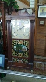 hand painted Orrin Hart Clock c1820. New Metal works installed 1840. Clock in working order.