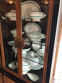 Set of Beautiful White China with Gold rim and Green accent